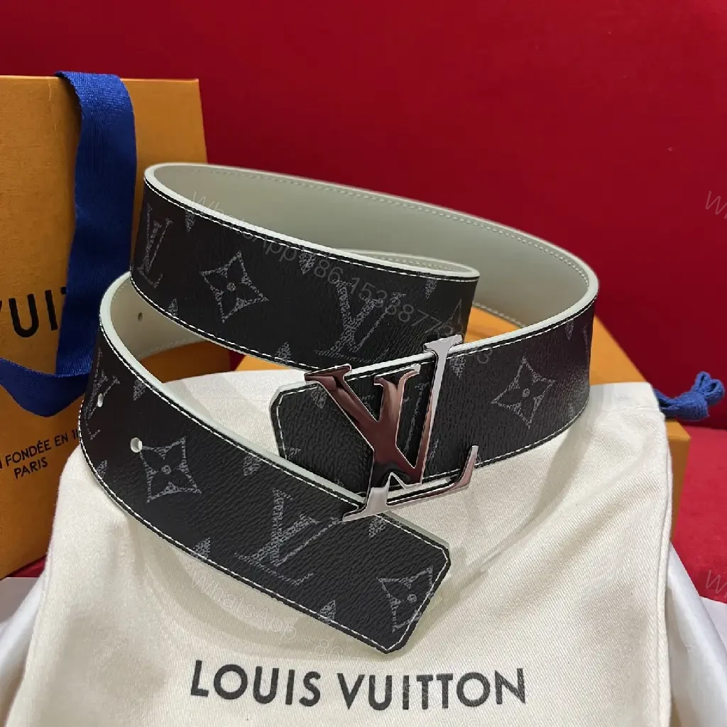View 8 of Black Leather Luxury Belt with LV Logo Buckle