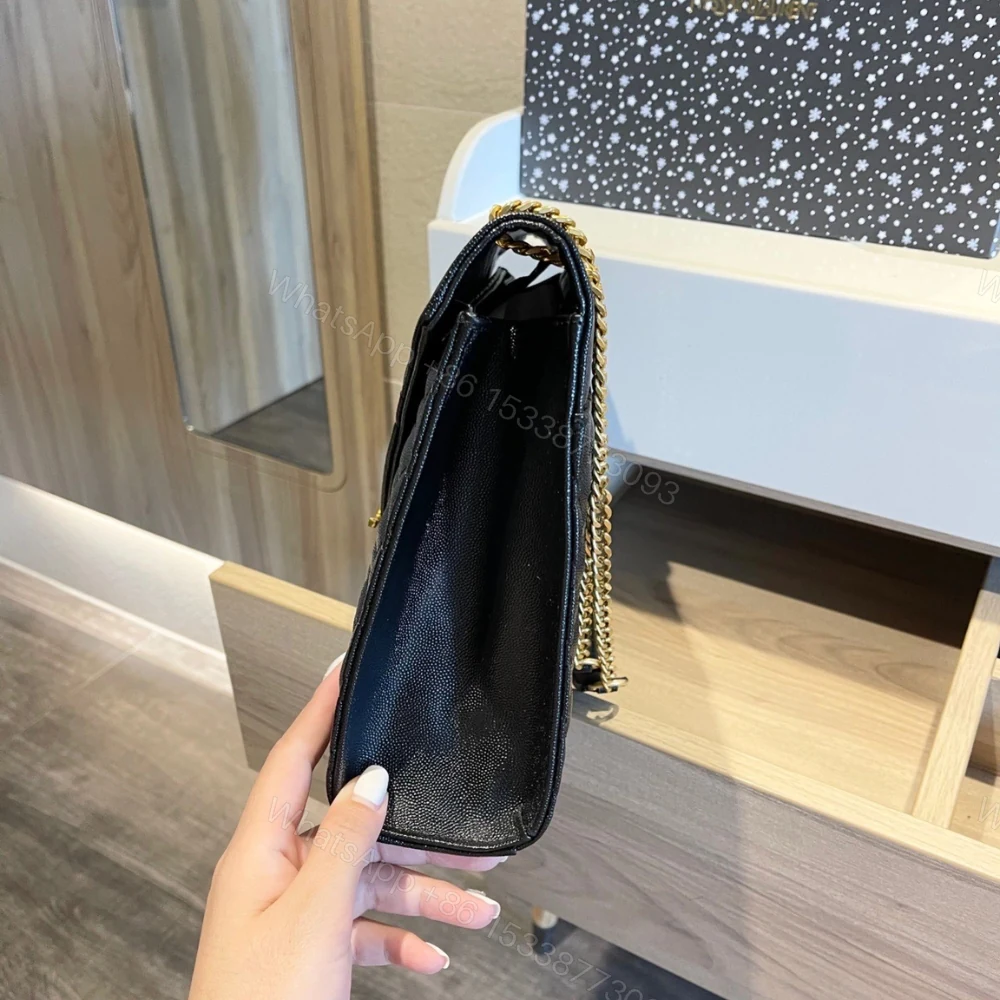 View 6 of Saint Laurent Envelope Large In Quilted Grain De Poudre Embossed Black Gold 31Cm 600166BOW911000