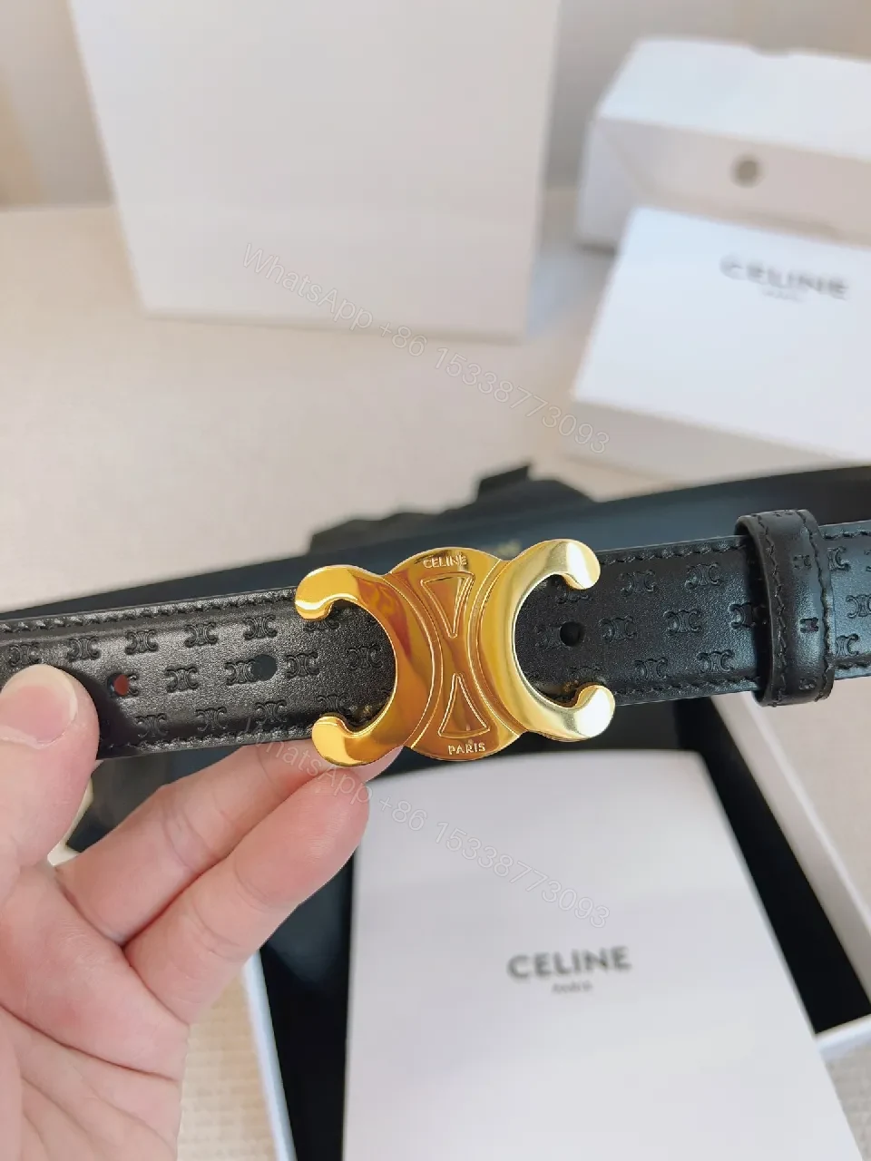 View 7 of Refined Black Leather Belt with Gold Buckle – Modern Luxury Belt