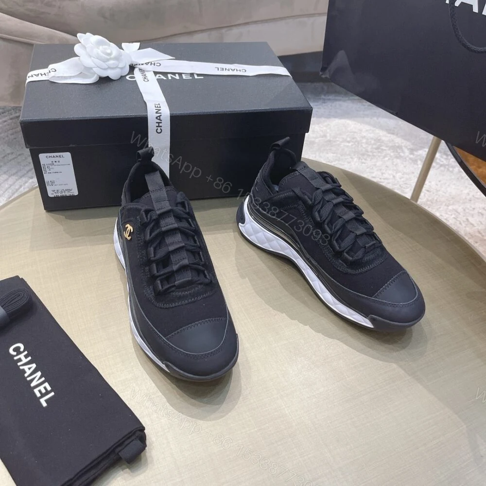 View 3 of Chanel Logo Low Top Trainer Sneakers Black