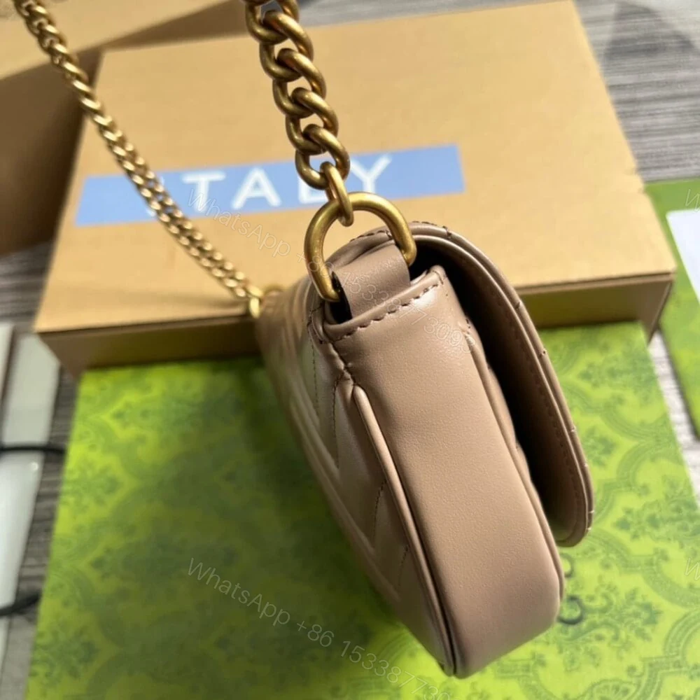 View 3 of Gucci GG Marmont Matelassé Chain Mini Bag Beige 20Cm