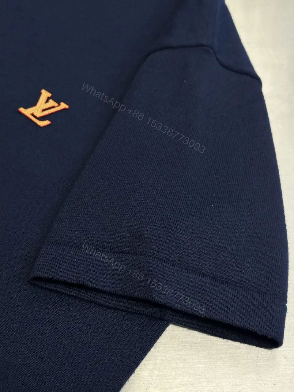 View 10 of Navy Knit Tee Short-Sleeve Rib Crew, Gold LV Logo