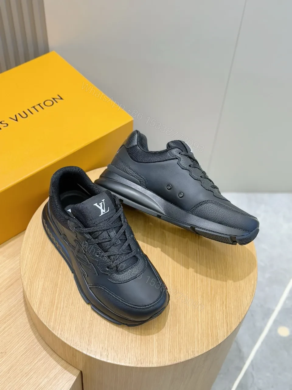 View 3 of Black Leather Sneaker with Signature Detailing - Men’s/Ladies High-Top
