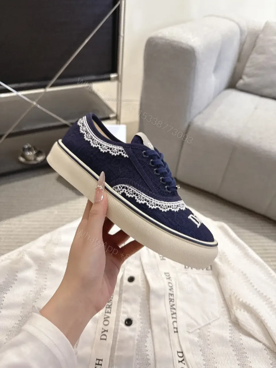 View 3 of Chic Knit Sneakers: Navy, Premium Knit, Designer-Inspired Comfort