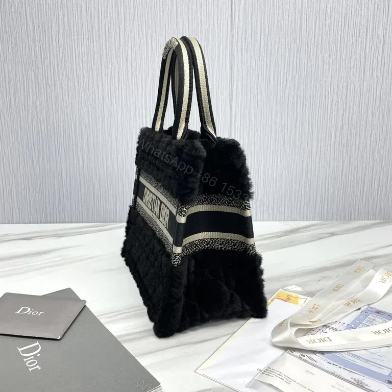 View 2 of Bold BouclÃ© Dior Tote: Shearling Trim Luxury Bag