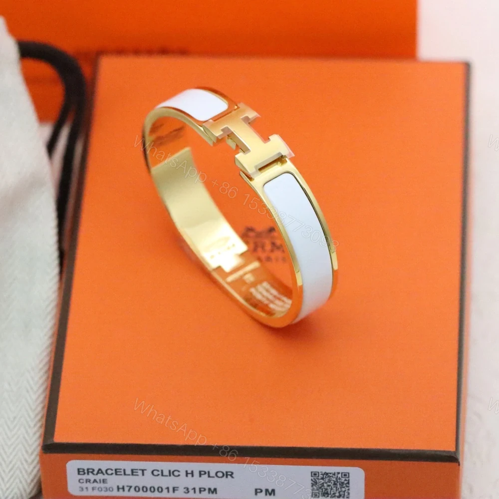 View 5 of 高仿Hermes*ClicH系列H700001F31鍍金琺瑯手鐲白色
