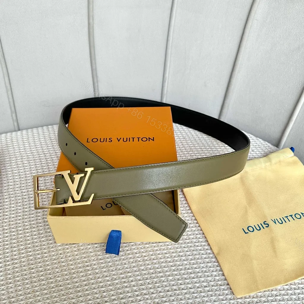 View 6 of Two-Tone Leather Belt with LV Buckle, Minimalist Style