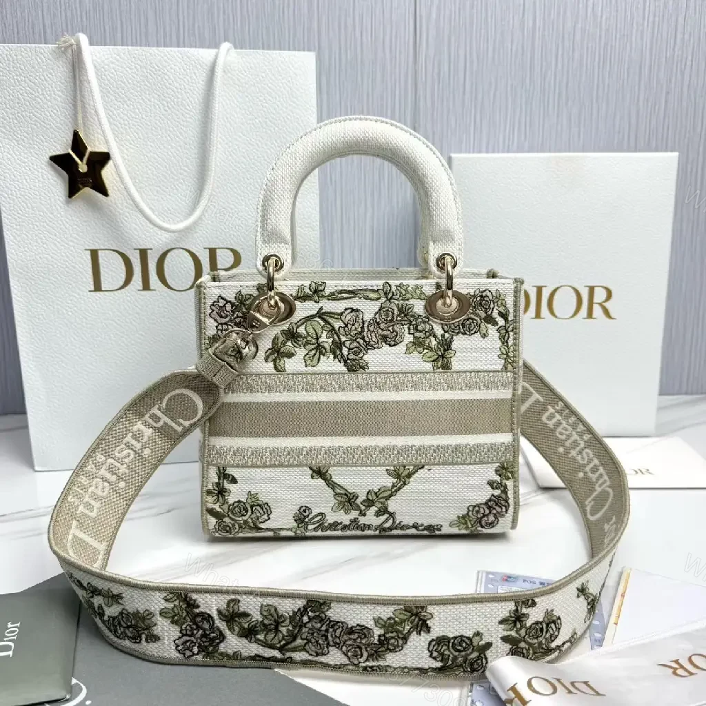 View 3 of Floral Jacquard Tote with Monogram & Gold Hardware Bag