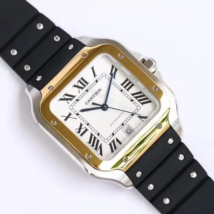 View 3 of Cartier super clone Santos Two-Tone White Dial Black Rubber Strap 40MM Premium WSSA0006