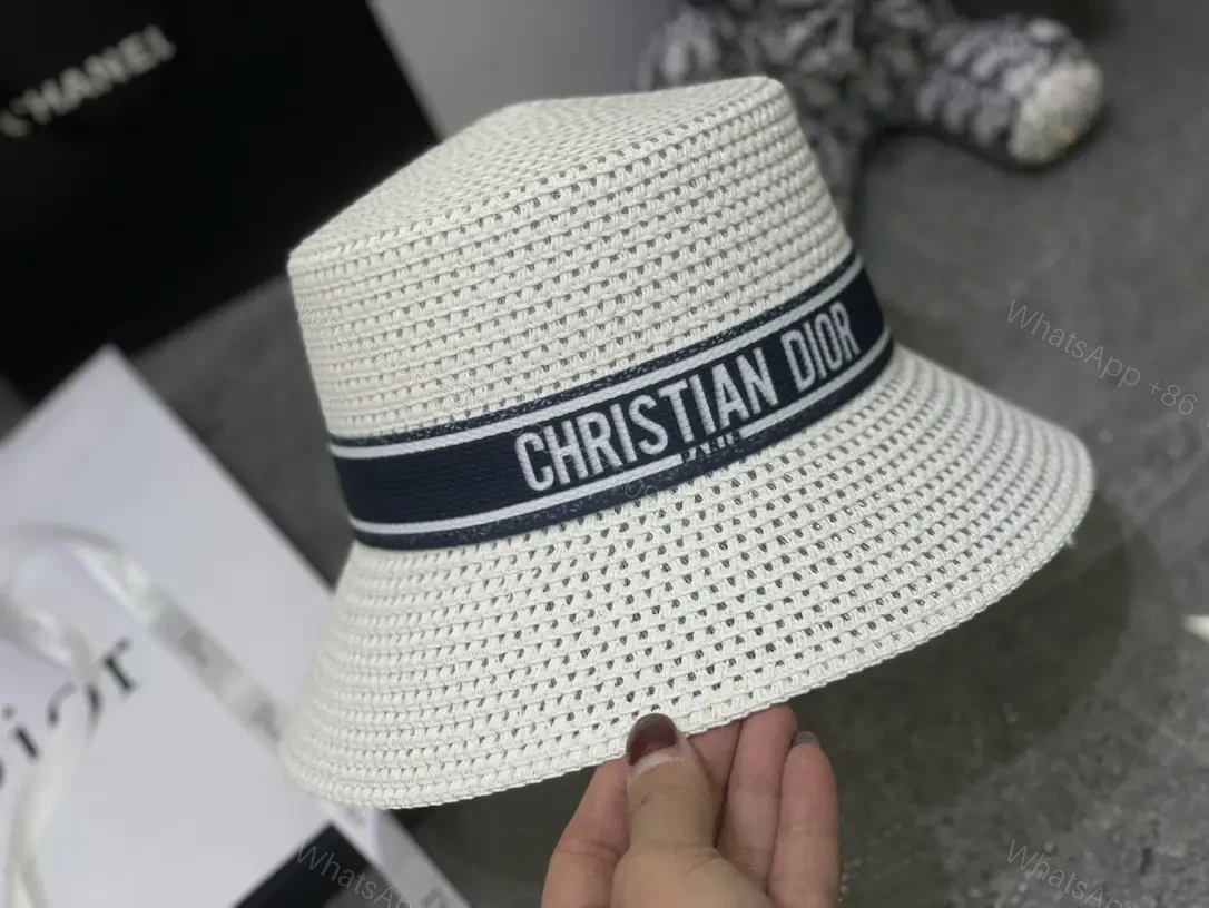 View 9 of Light Beige Straw Bucket Hat with Navy Band
