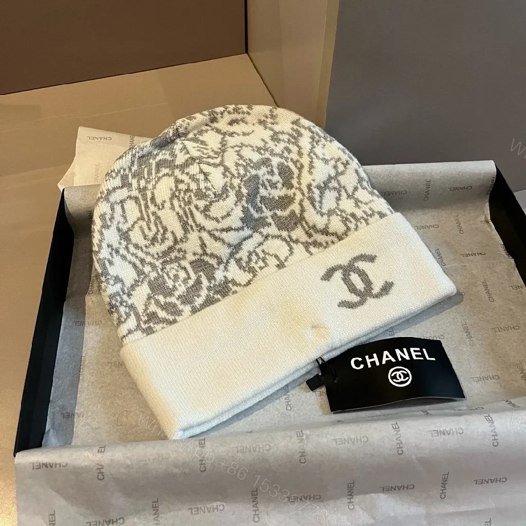 View 3 of Patterned Knit Beanie Set – Lace Motif, Signature Logo, All-Season Luxury