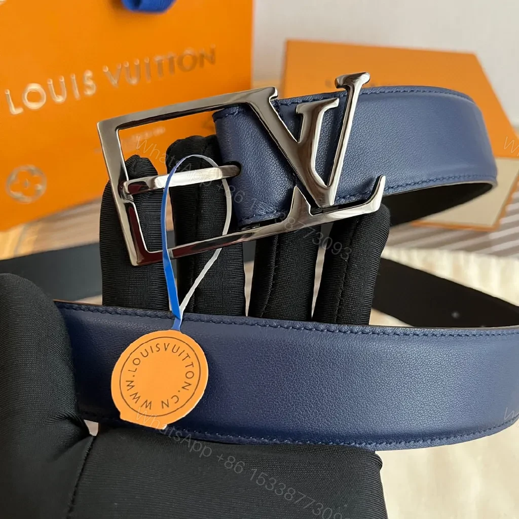 View 2 of Blue Leather Belt with Signature Buckle - Modern Luxury Accessory