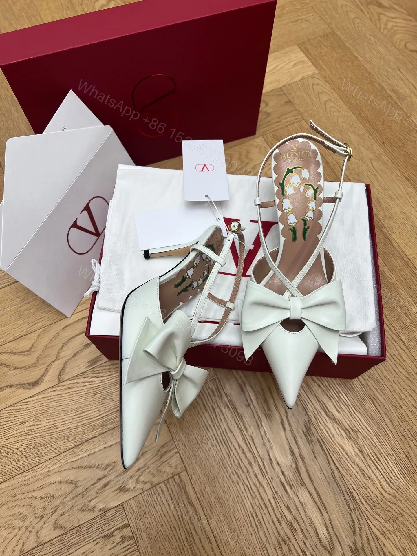 View 5 of Valentino Women White Leather Bow Accent Pumps