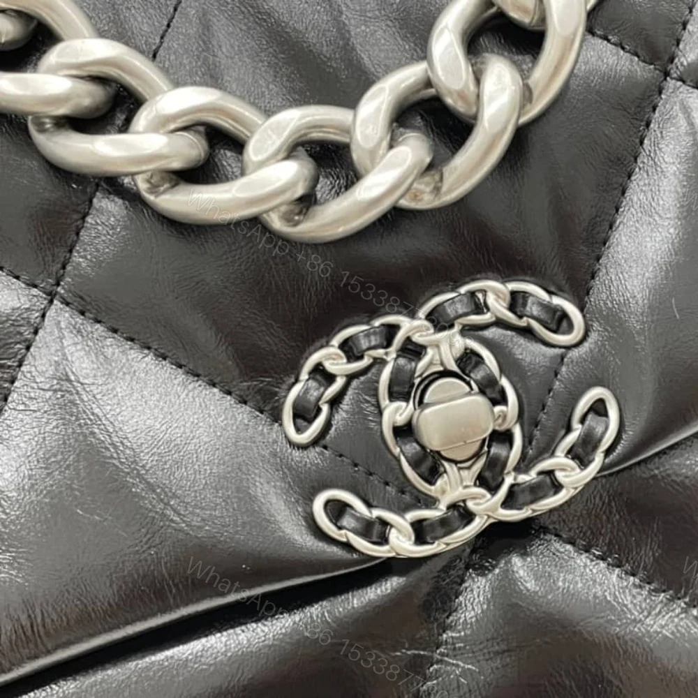 View 5 of Chanel 19 Series Classic Double C Logo Silver Turn Buckle Black 31Cm