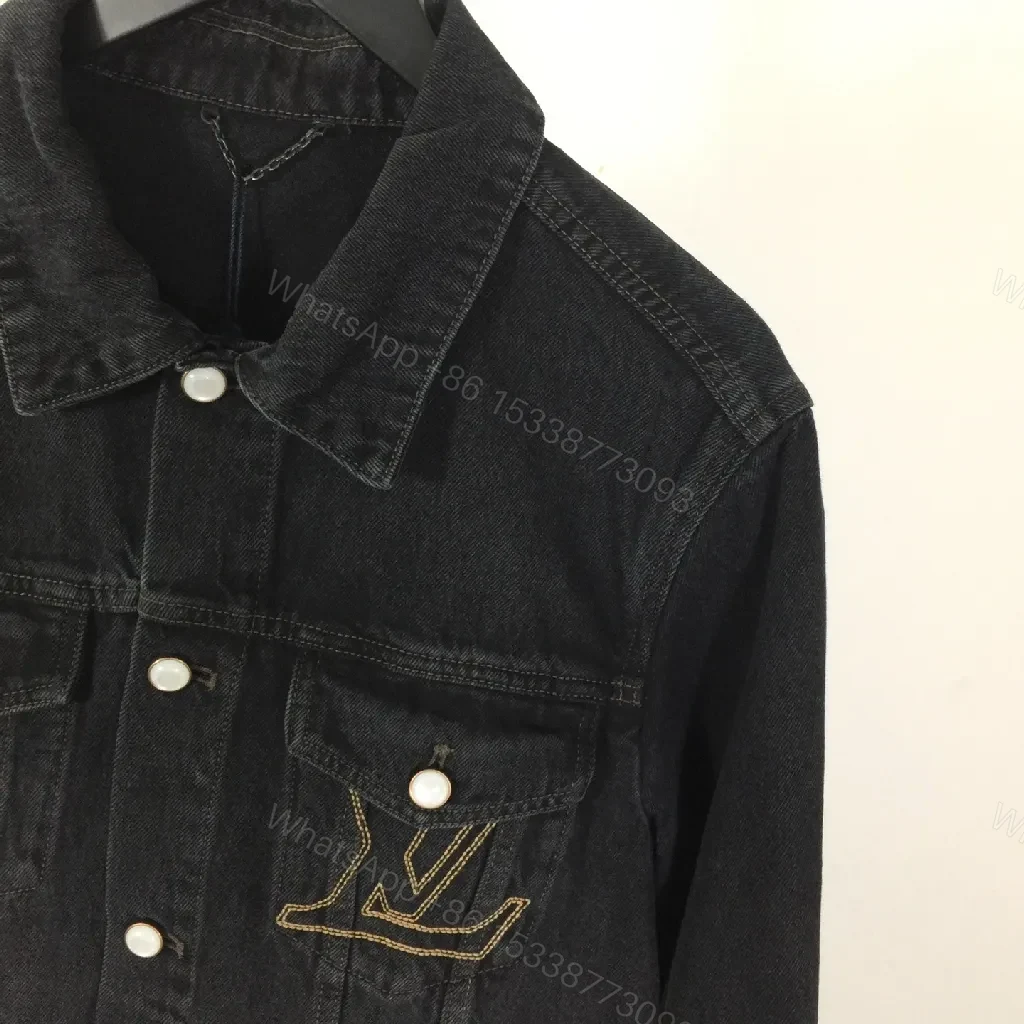 View 4 of Black Denim Jacket + Denim + Modern + Subtle LV Stitching + Jacket