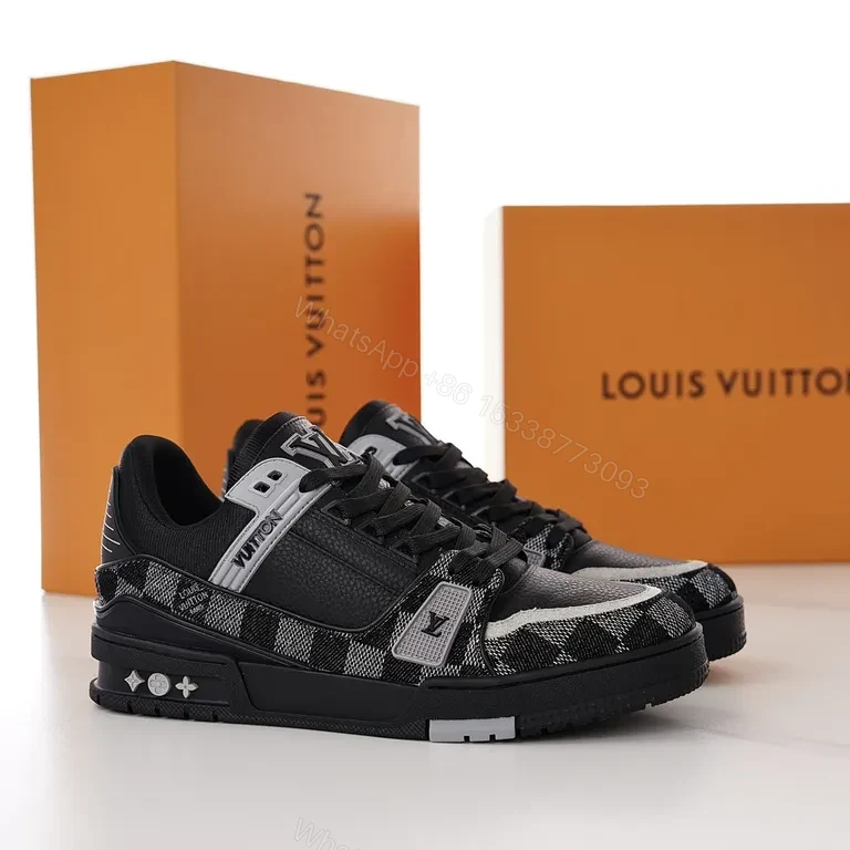 View 6 of Black/Gray Checkered Low-Top Sneakers, Luxury LV Style, Comfort-Driven