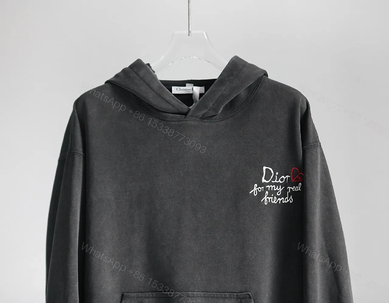 View 6 of Charcoal Hoodie – Twill Embroidered Luxe Sweatshirt