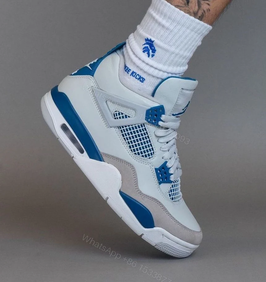 View 2 of FIRST COPY AIR JORDANS RETRO 4 MILITARY BLUE SHOES FOR MEN