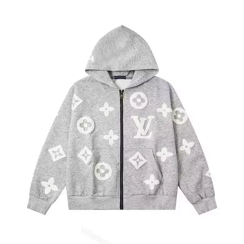 Charcoal Charcoal Gray Fleece Zip Hoodie: Subtle LV Motifs Comfort — view 1