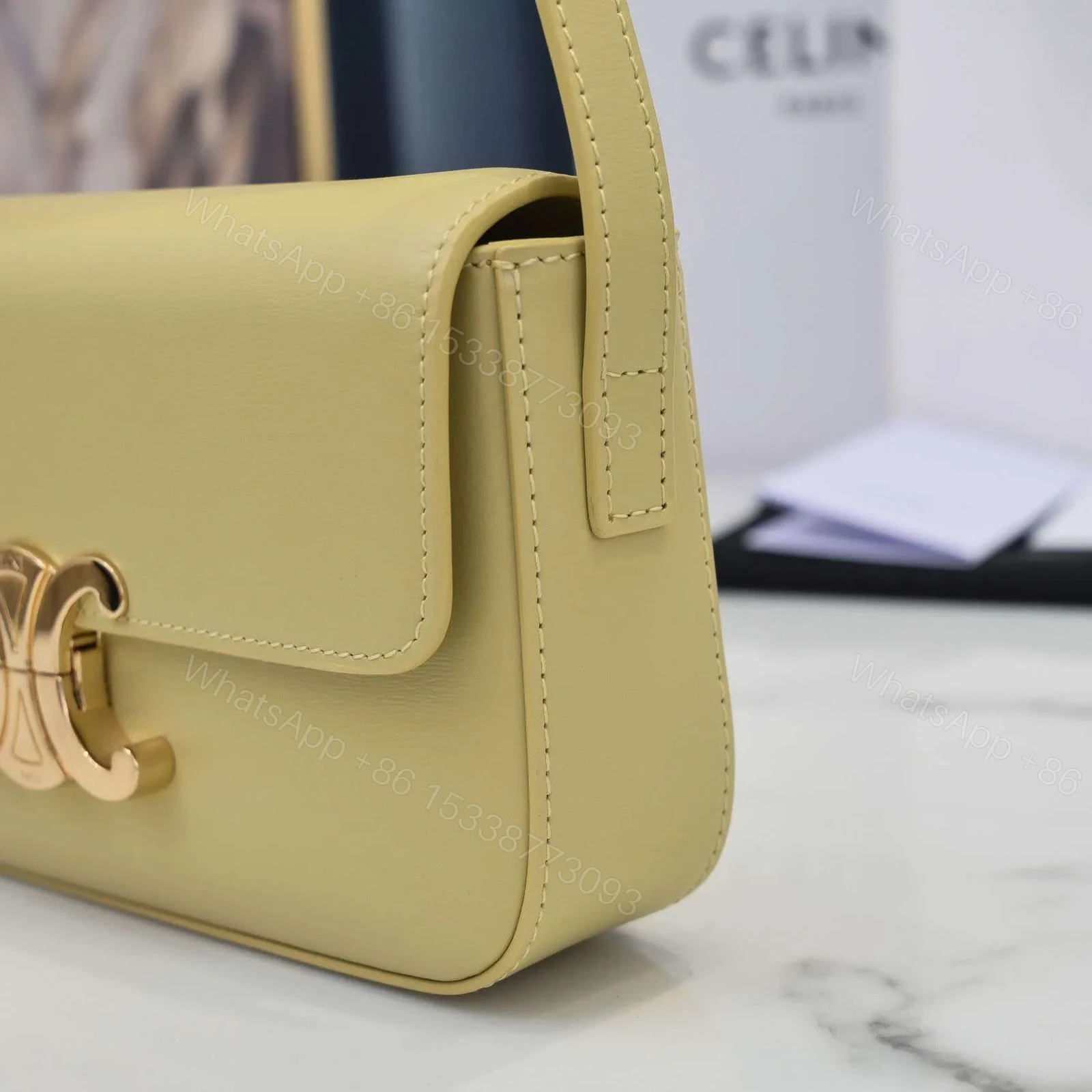 View 4 of Celine Triomphe Handbag Bright Yellow Super Smooth Leather 20x12cm