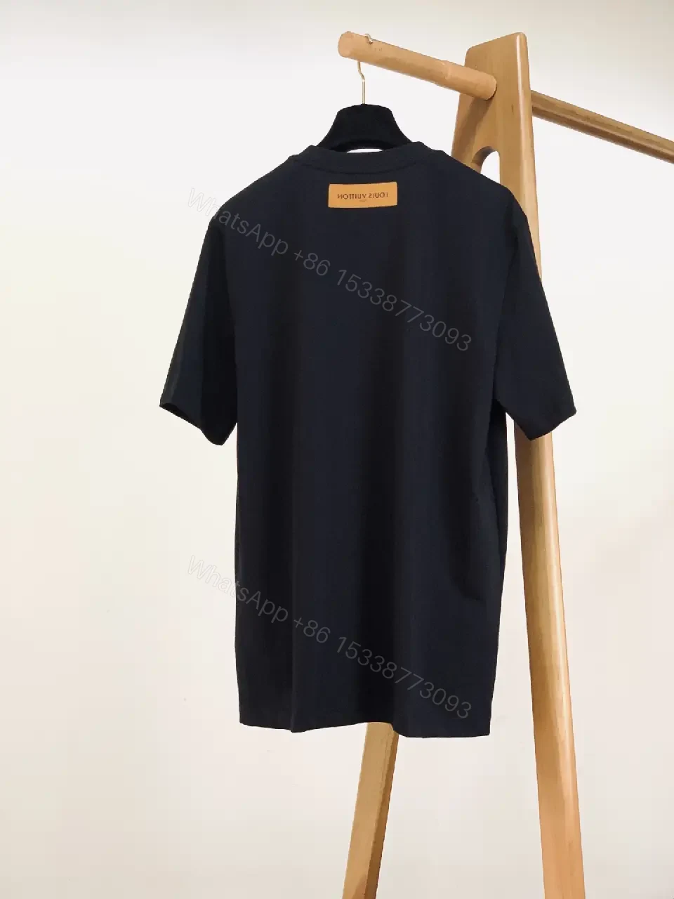 View 3 of Beige Cotton Tee with LV Monogram Pocket, Crew Neck