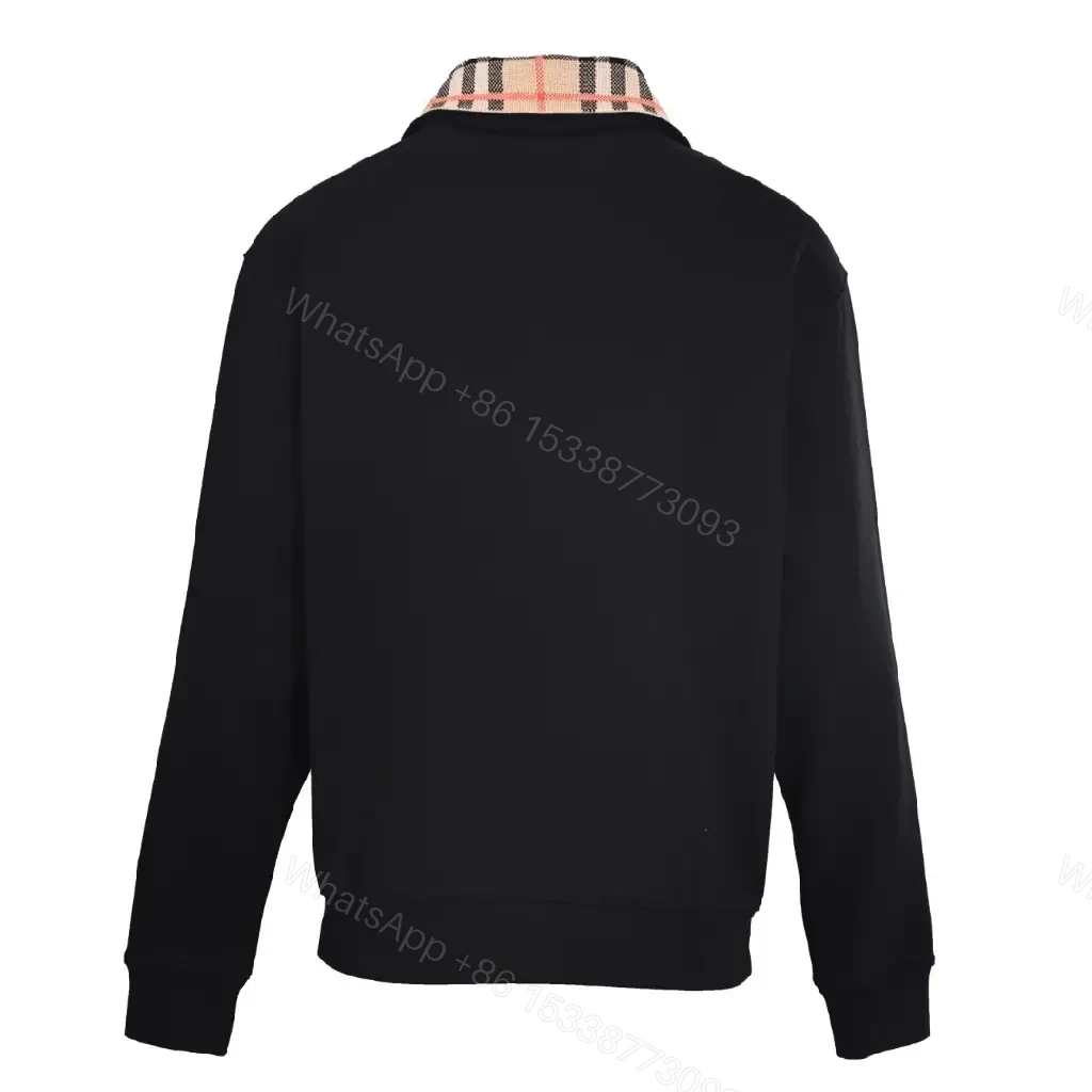 View 9 of Cozy Luxe Half-Zip Sweatshirt with Check Collar, Black, Premium Fleece, Modern