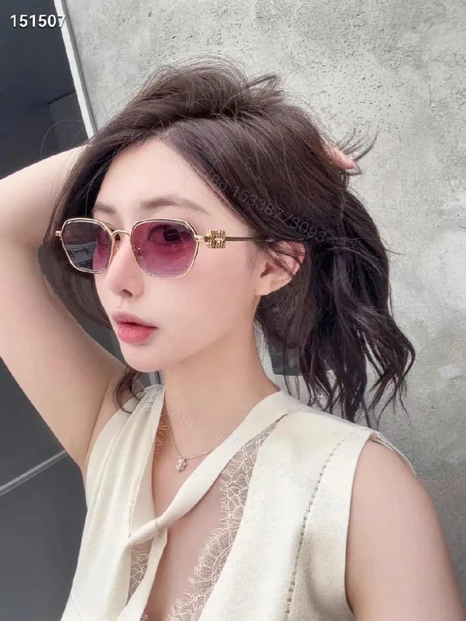 View 9 of Gold-Tone Hex Sunglasses with Cushioned Nose Pads