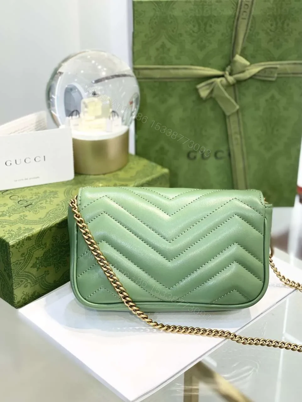 View 7 of Gucci Marmont Women’s Super Handbag Avocado Color 22cm