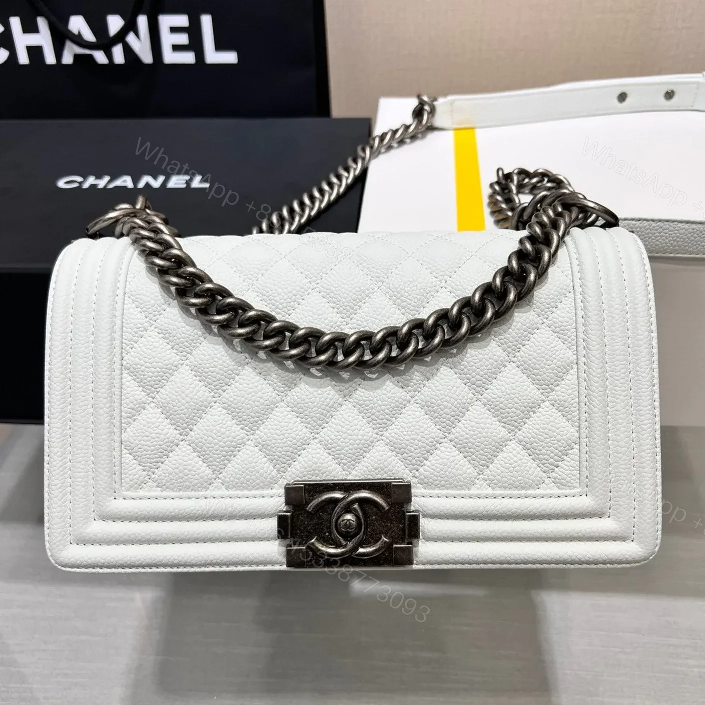 View 8 of BOY BAG MEDIUM 25 WHITE CAVIAR RUTHENIUM HARDWARE