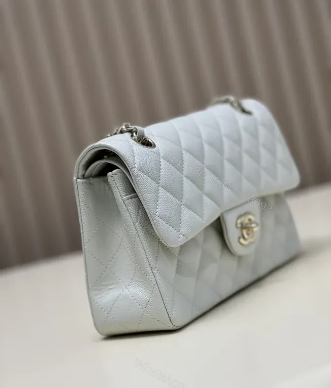 View 7 of Pearl White Quilted Bag â€“ Gold CC Logo Leather Handbag