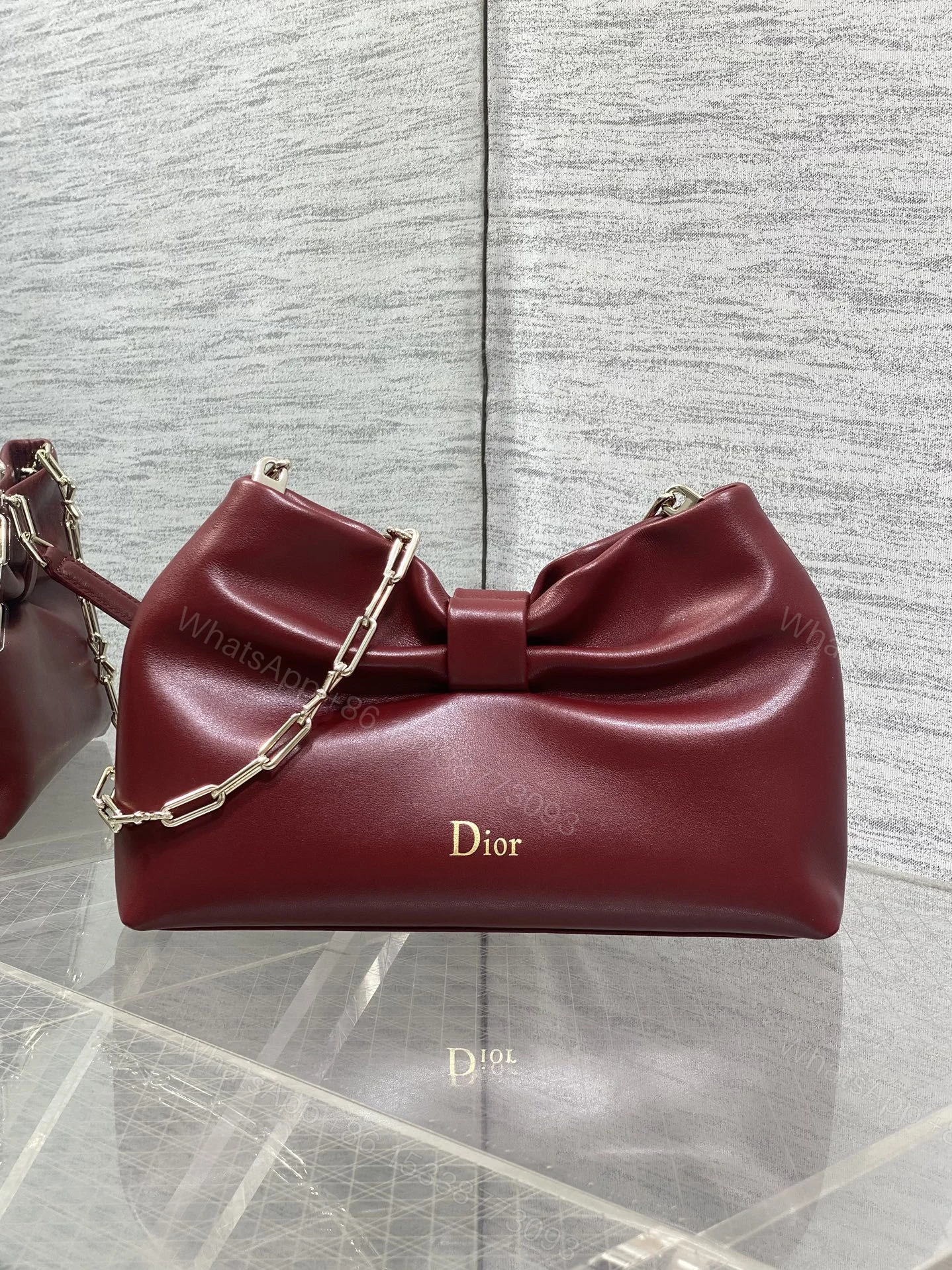 View 2 of Dior Bow Bag Small Burgundy