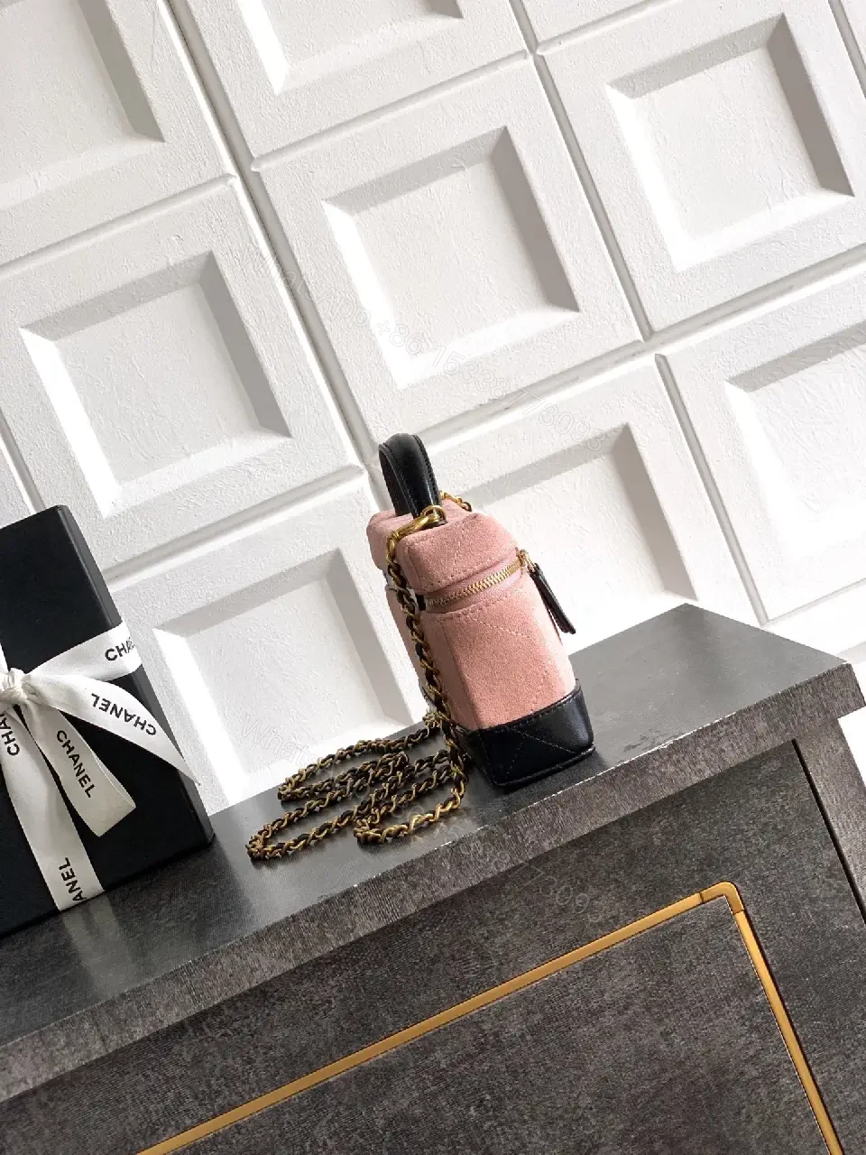 View 9 of Velvet Pink & Black Mini Crossbody: Luxe Two-Tone Chic