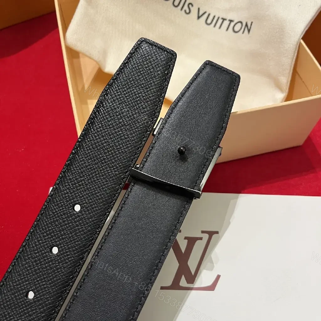 View 7 of Black Leather Belt Gold Logo Accent Luxury Belt for Everyday Wear