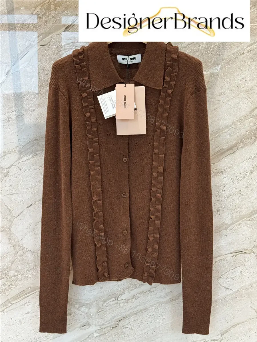 View 2 of Miu Miu Silk and Cashmere Ruffled Knit Cardigan