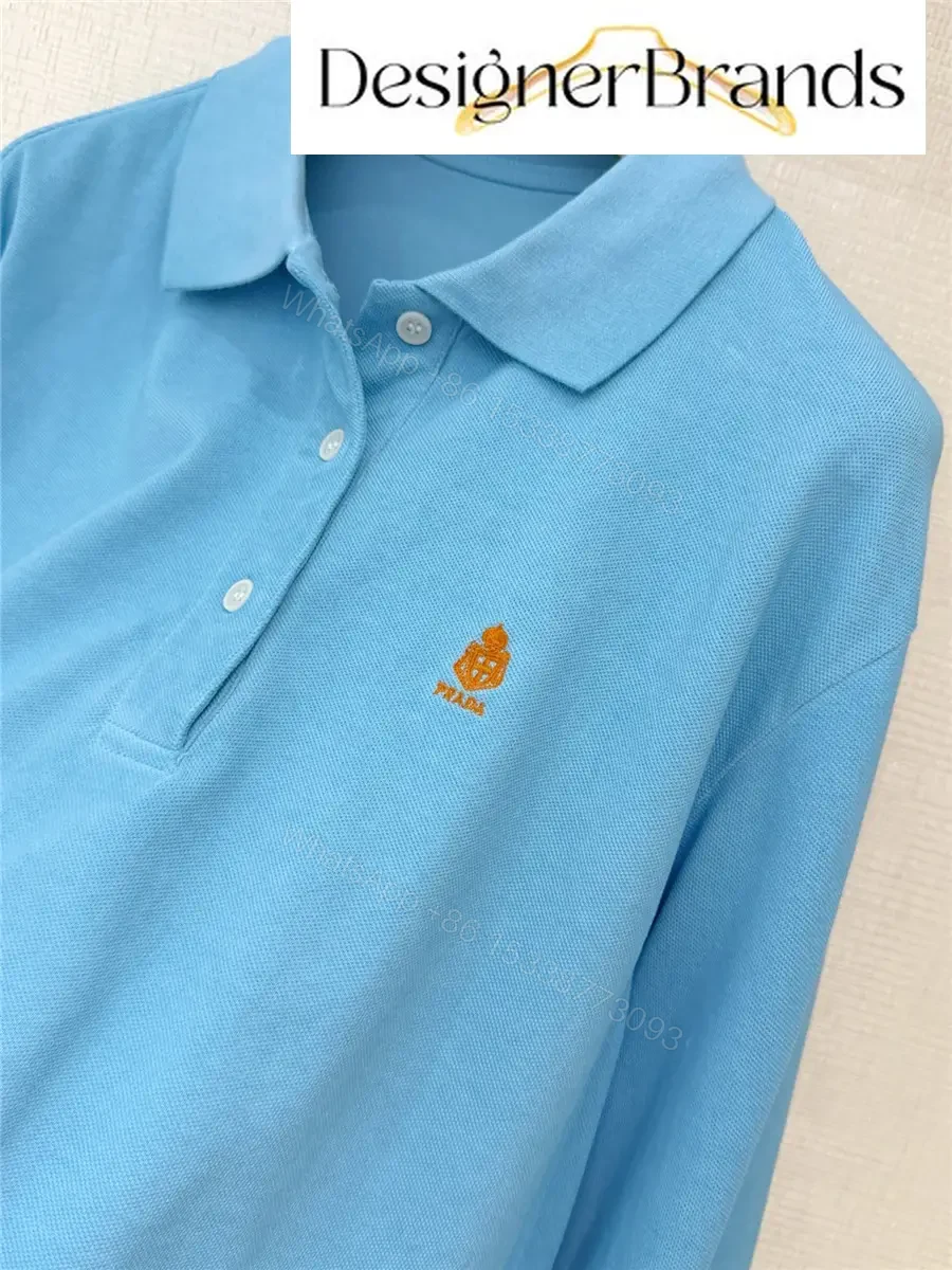 View 4 of Prada Light Blue Cropped Long-Sleeve Polo Shirt