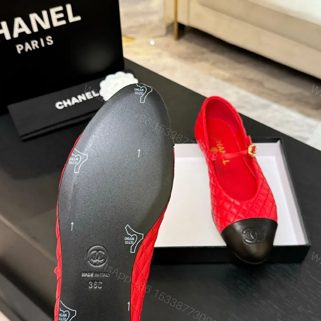 View 9 of Red Quilted Flats with Signature Hardware (No Brand)