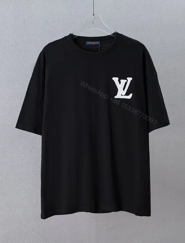 Black Cotton Oversized Tee with White LV Logo Applique T-shirt — view 1