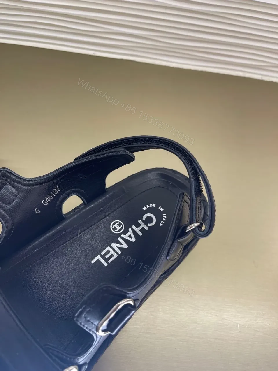 View 3 of Black Leather Slingback Sandal with Logo Straps - All-Day Comfort