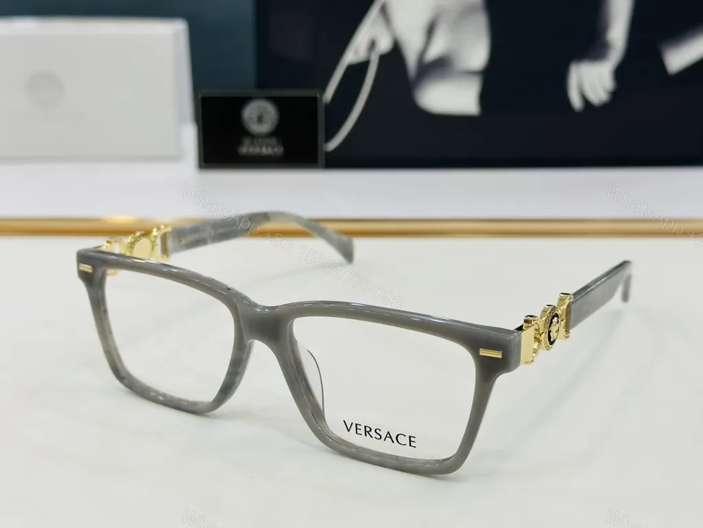 View 2 of Black Gold Versace-Inspired Eyewear: Rectangular Acetate Frames with Medusa Detail