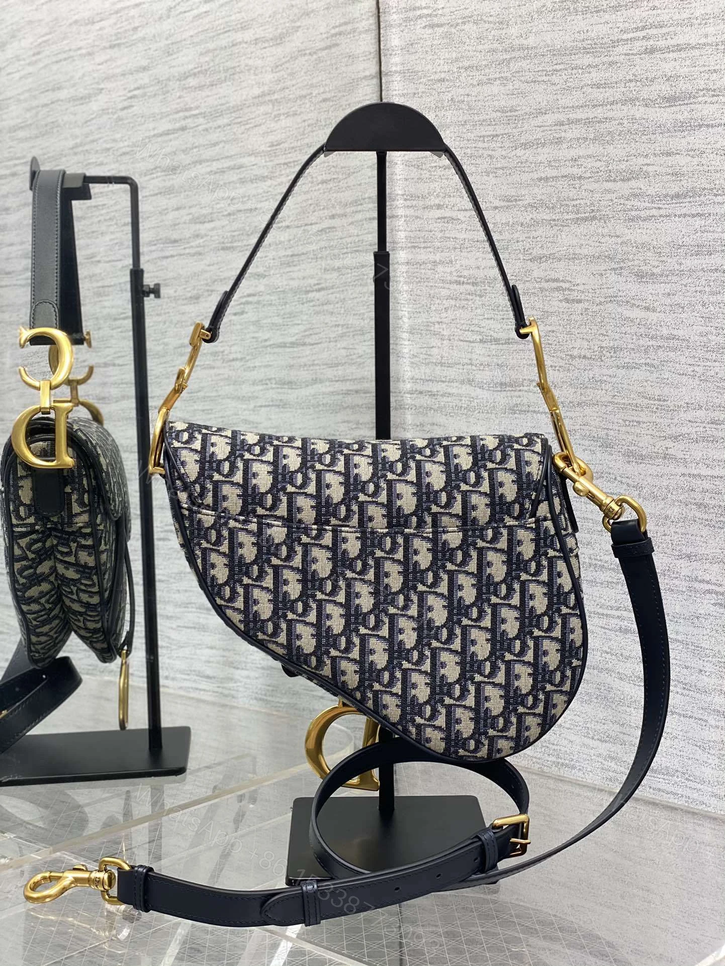 View 3 of Dior Saddle Bag in blue Dior Oblique jacquard