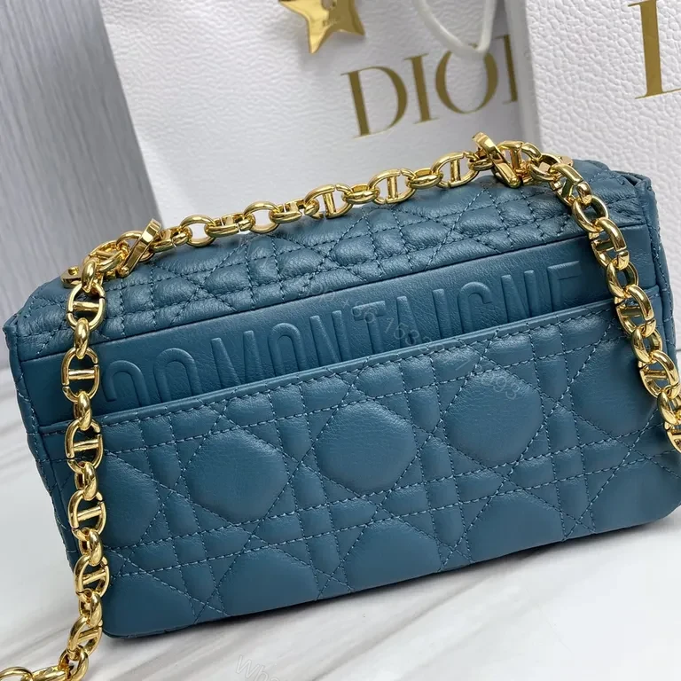 View 3 of Teal Quilted Mini Bag with Gold Dior Hardware - Crossbody Luxury