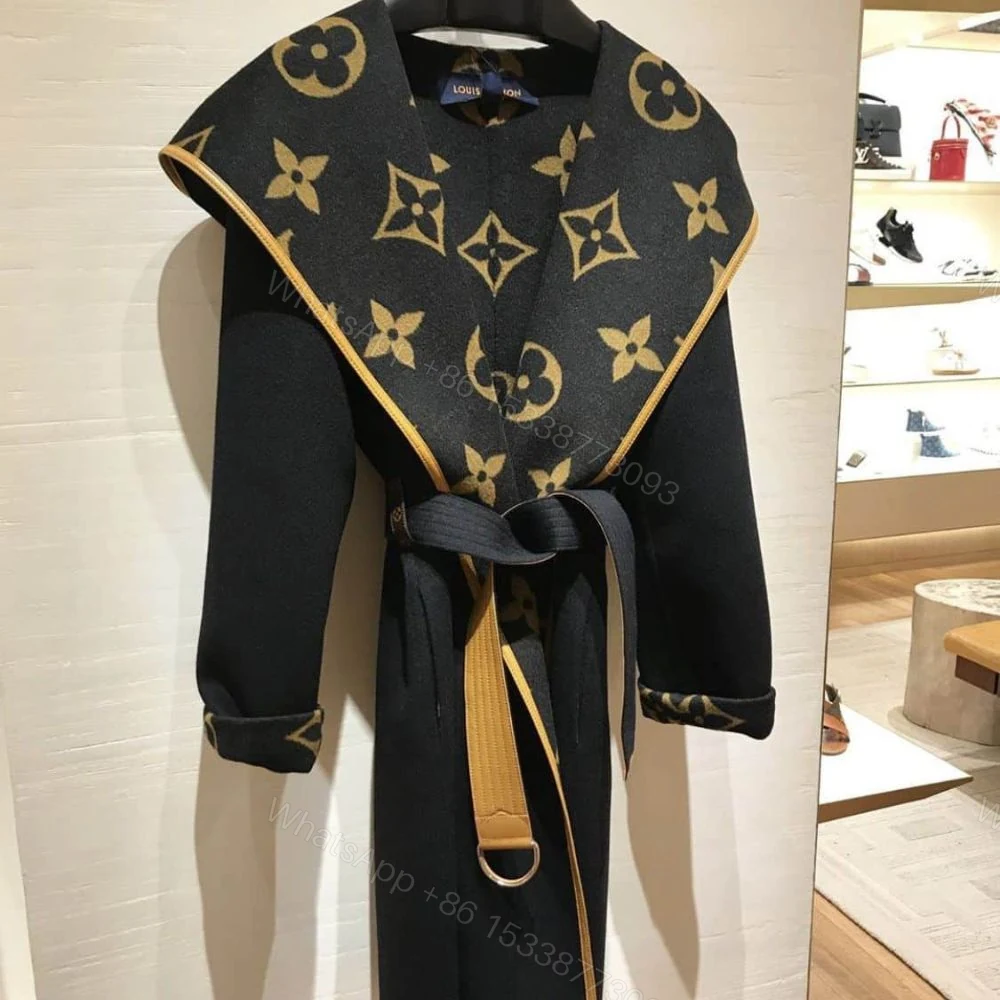 View 2 of Louis Vuitton Hooded Wrap Coat Monogram Wool In Black