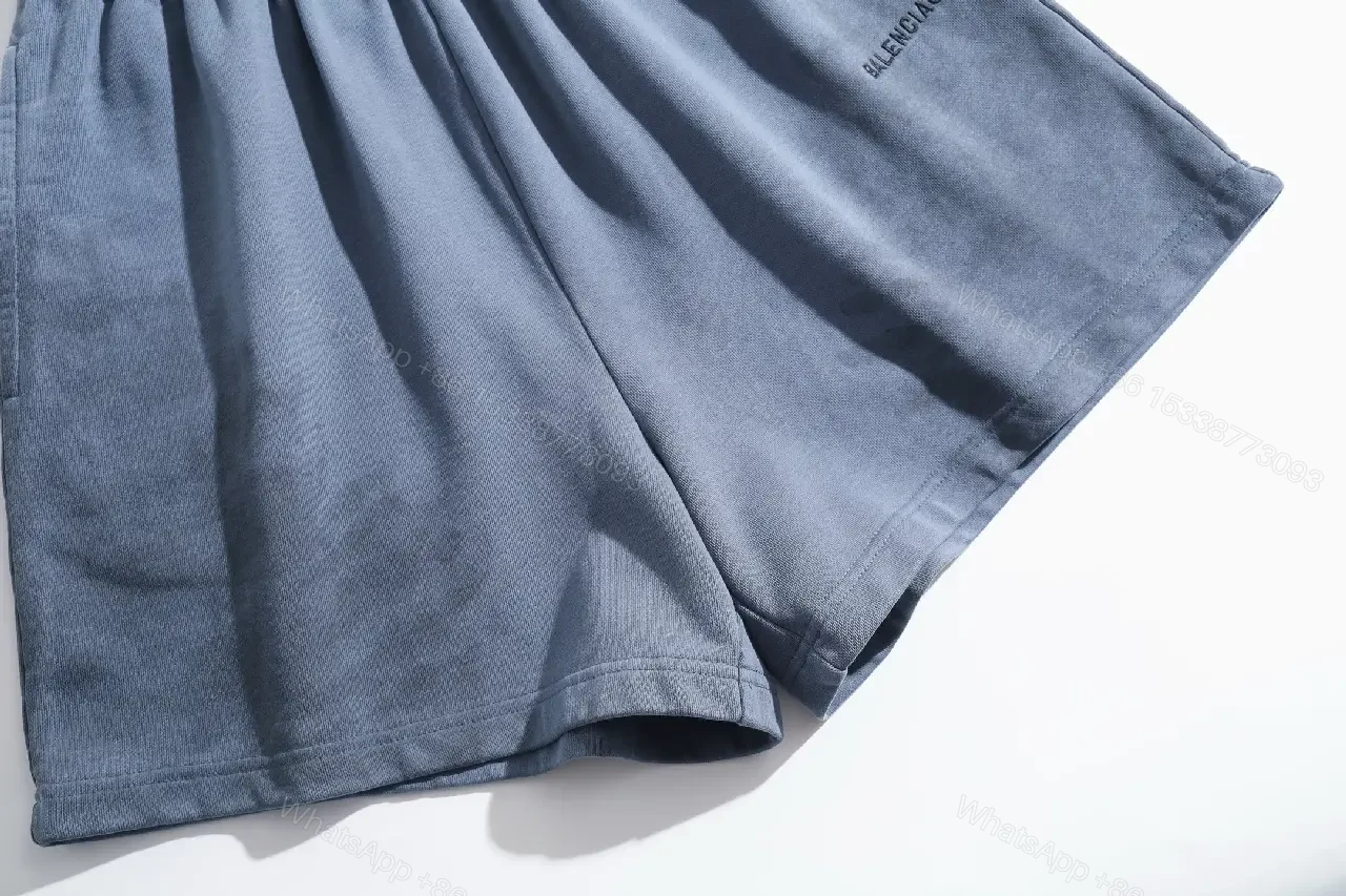 View 4 of Blue Denim Cotton Shorts Free Elastic Waist Balenciaga Style