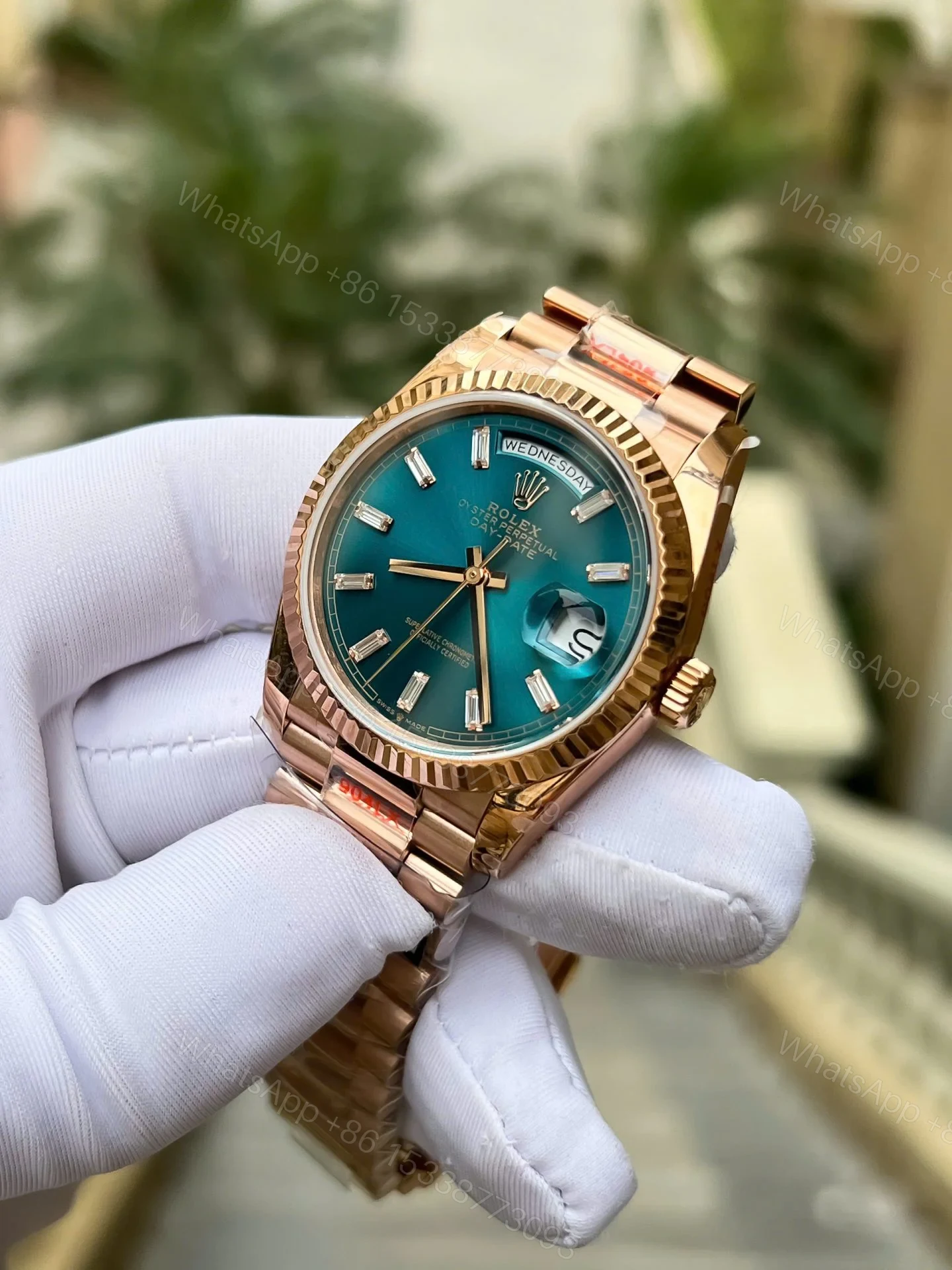 View 7 of Superclone Rolex Day-Date Blue-Green Diamond Dial 128235-0085 36 mm