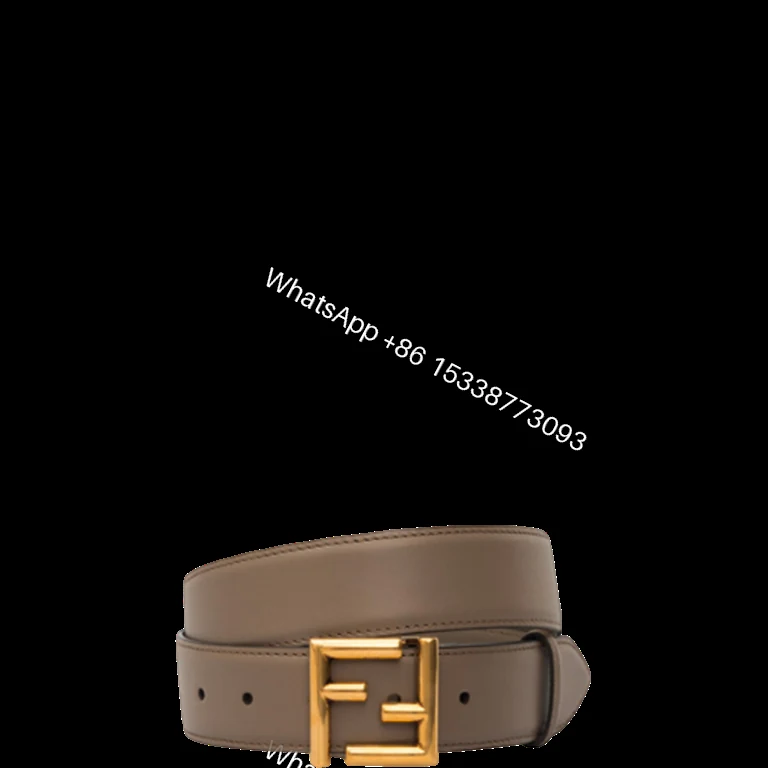 FENDI GREY LEATHER BELT WITH FENDI GOLD BUCKLE 40MM — view 1