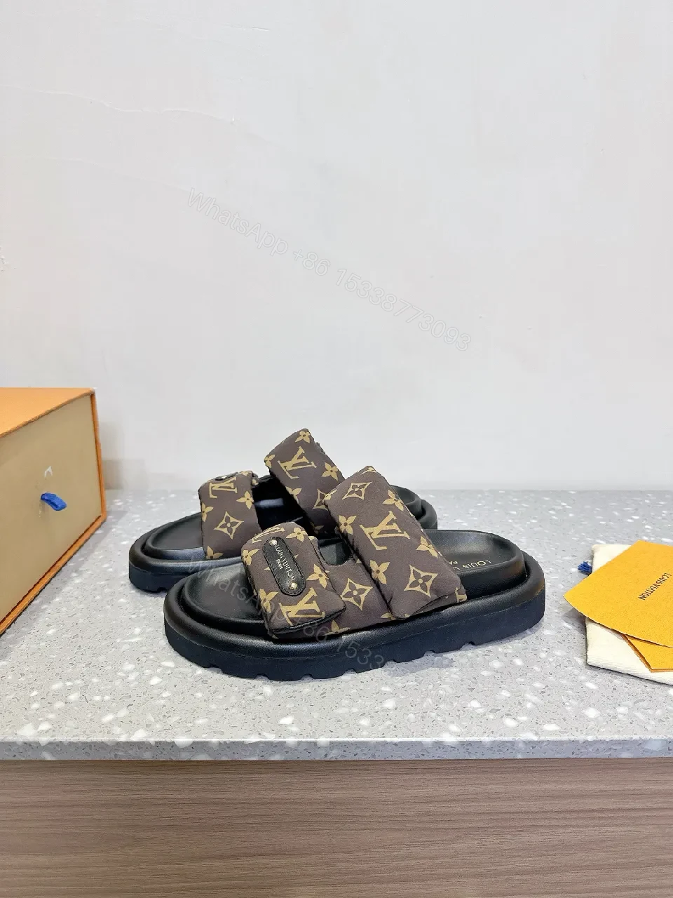 View 4 of Patterned Leather Slides: Luxe Monogram Comfort Slides