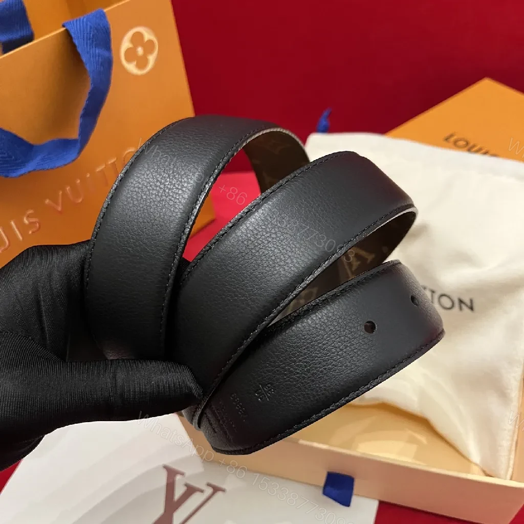 View 7 of Bold Leather Belt with Gold Logo Buckle - Premium Style Belt