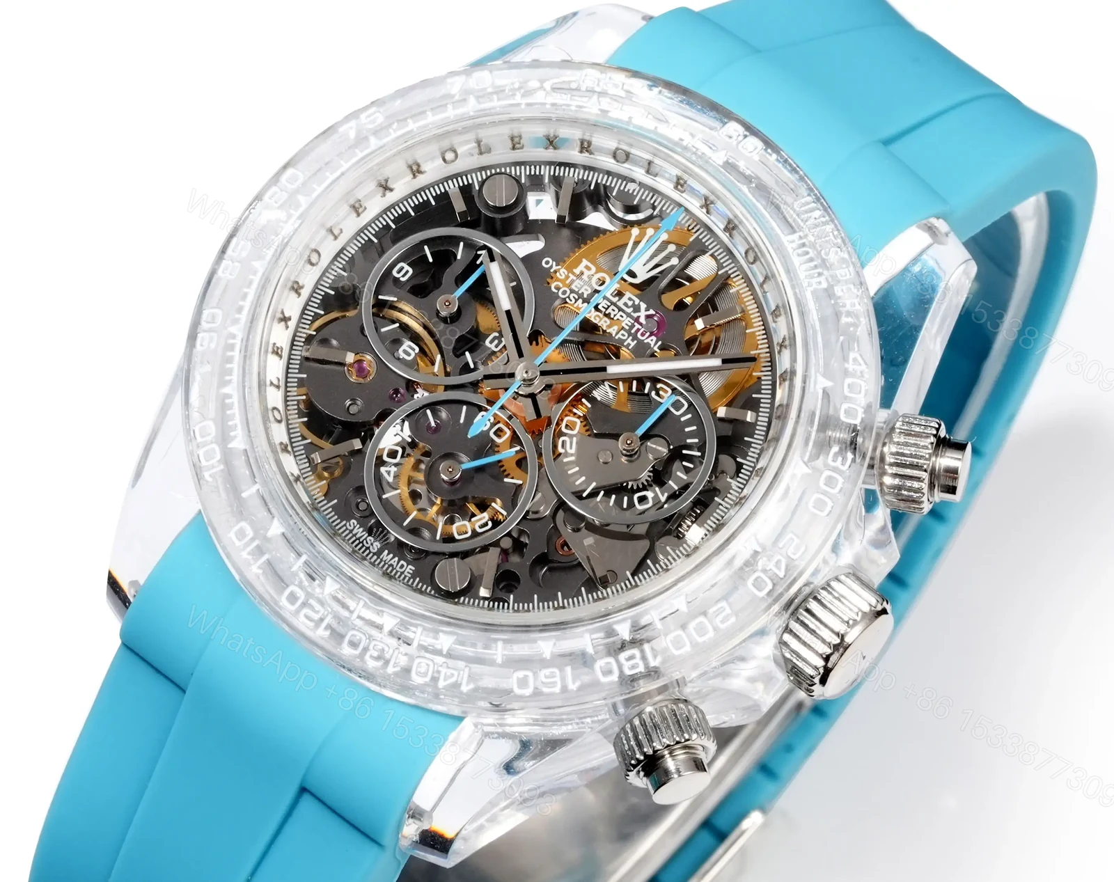 View 5 of Rolex Daytona Sapphire Argentina Edition replica 40MM Blue Rubber Strap Edition RG-DAYTONA-SAPPHIRE-ARGENTINA-BLUE-RUBBER-40
