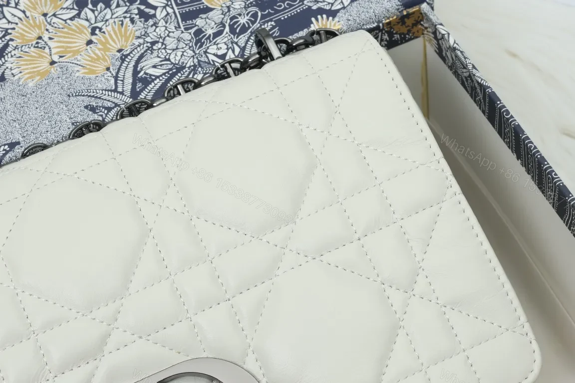 View 4 of White Quilted Belt Bag with Bold Hardware - Structured Leather Bag