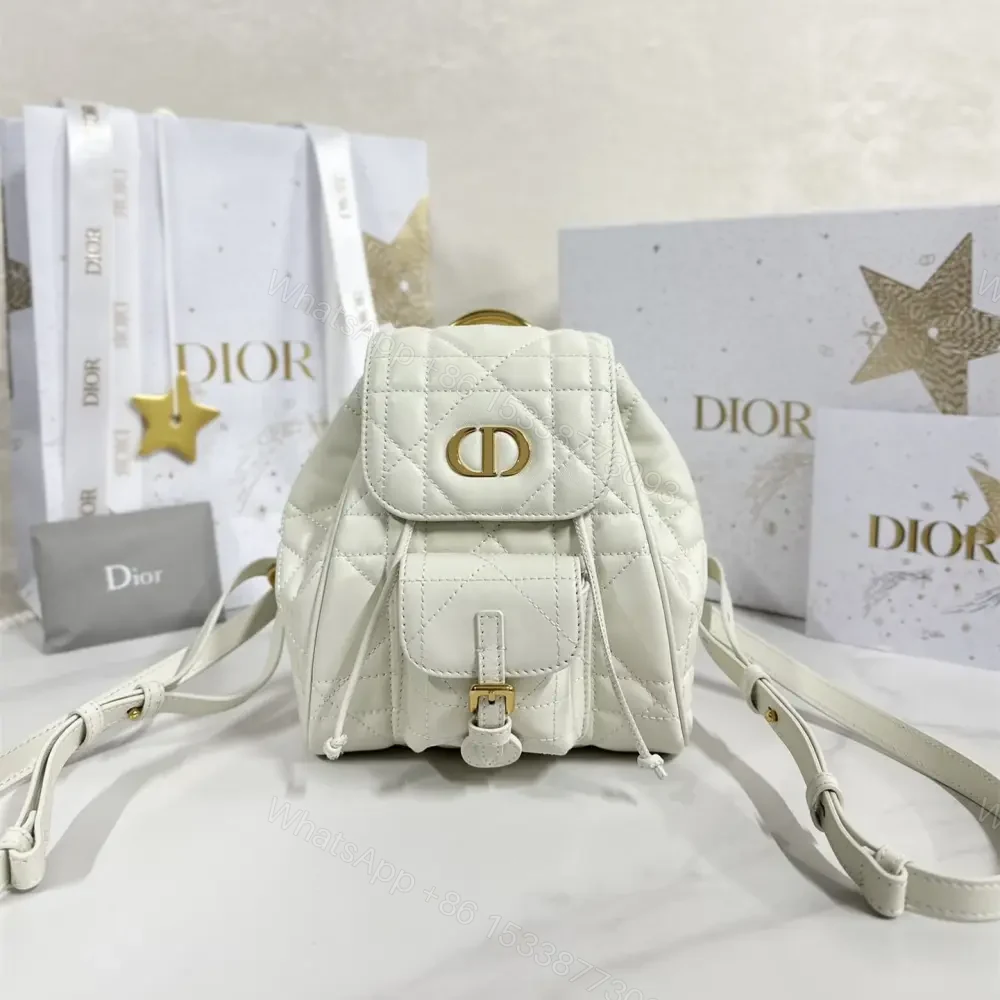 高仿Dior*Caro系列M6302M030小羊皮雙肩包白色小號免檢版 — view 1